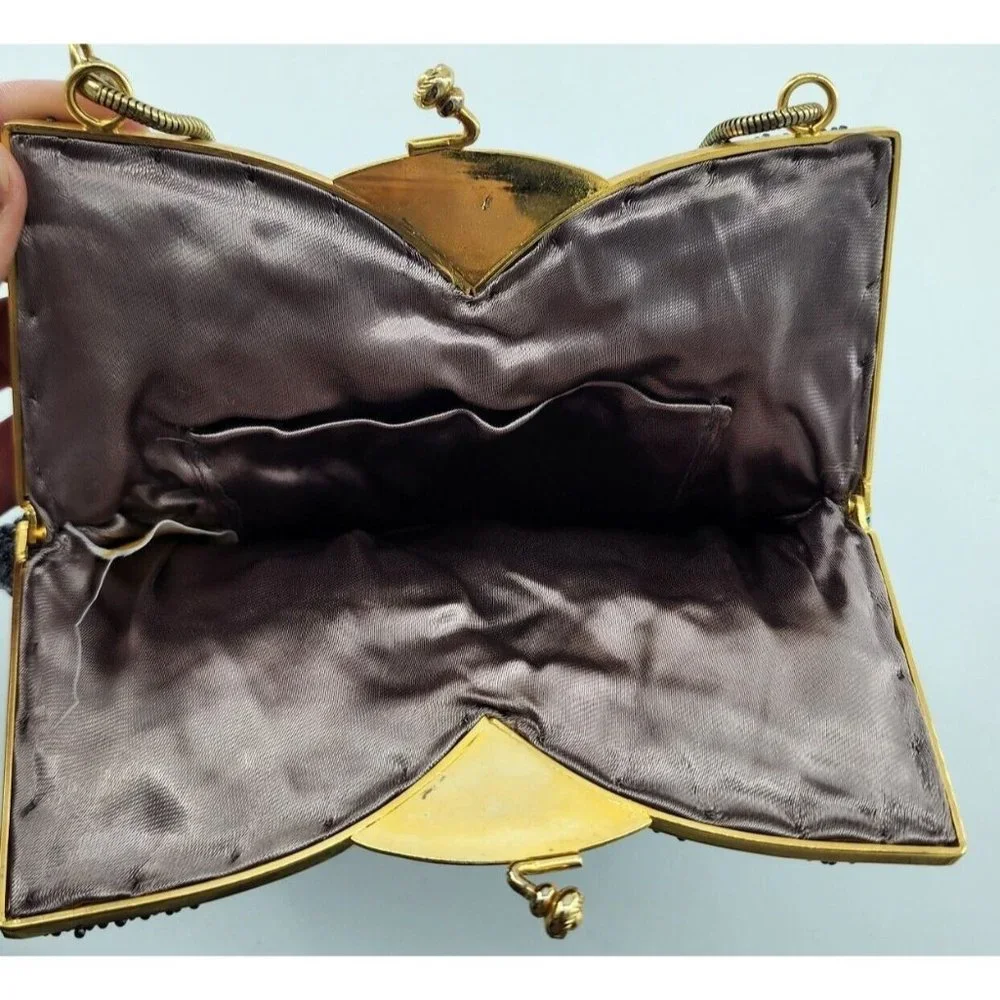 Vintage Ed B Robinson Beaded‎ Handbag Clutch with Gold Strap Small Purse Blue